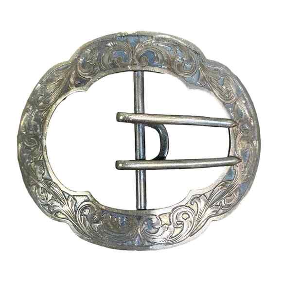 Antique Victorian Sterling Silver Sash Buckle Brooch Marked LF Hand engraved